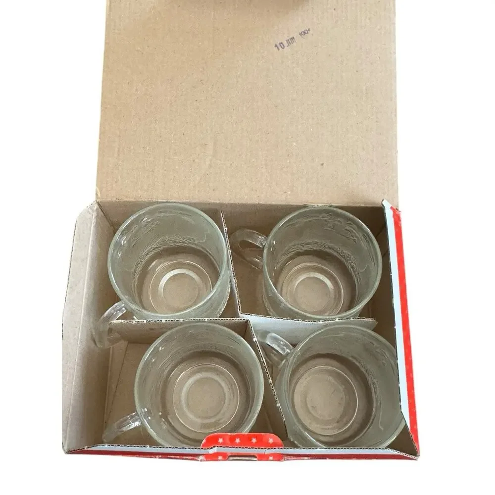 VTG Christmas Holiday Mugs (4) Duralex Saint-Gobain Maxi-Tasses De Noel Glass‎